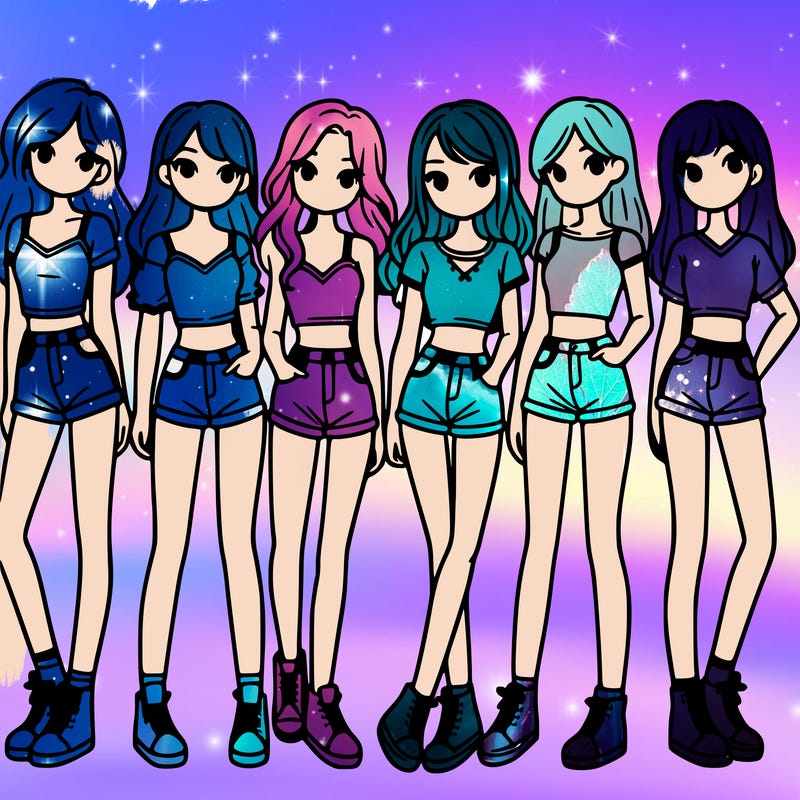 a group of girls wearing crop tops and shorts