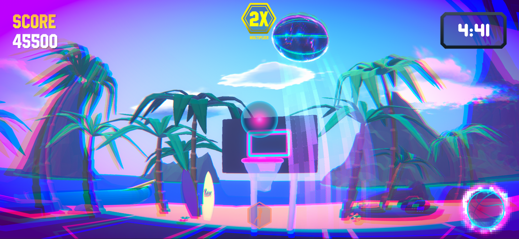 First Person Hooper - First person basketball jump shot on a tropical beach with neon effects