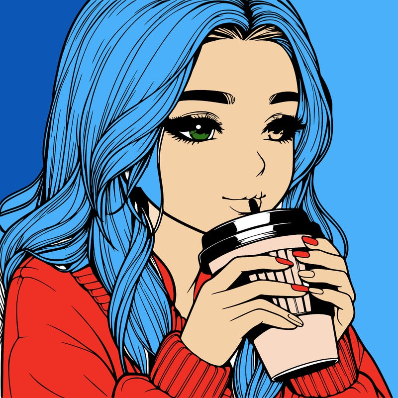 realistic girl drinking coffee
