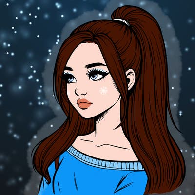 realistic girl with a high ponytail