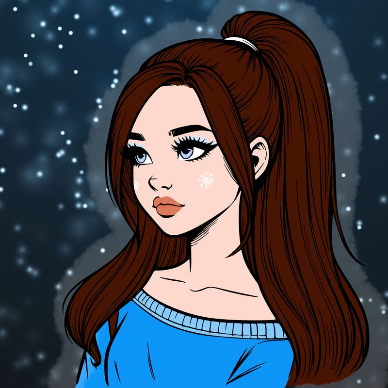 realistic girl with a high ponytail