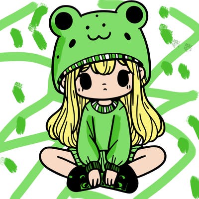 a girl wearing a frog hat and some frog socks
