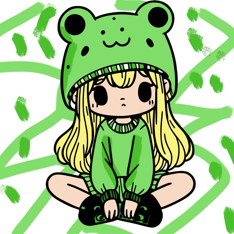 a girl wearing a frog hat and some frog socks