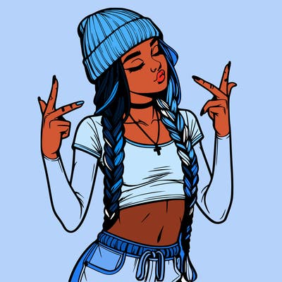 realistic teenage girl with braids and a beanie and crop top doing 🫶🏼