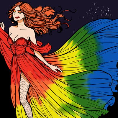 realistic woman in dress flowing the the wind