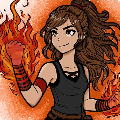 realistic girl with fire powers