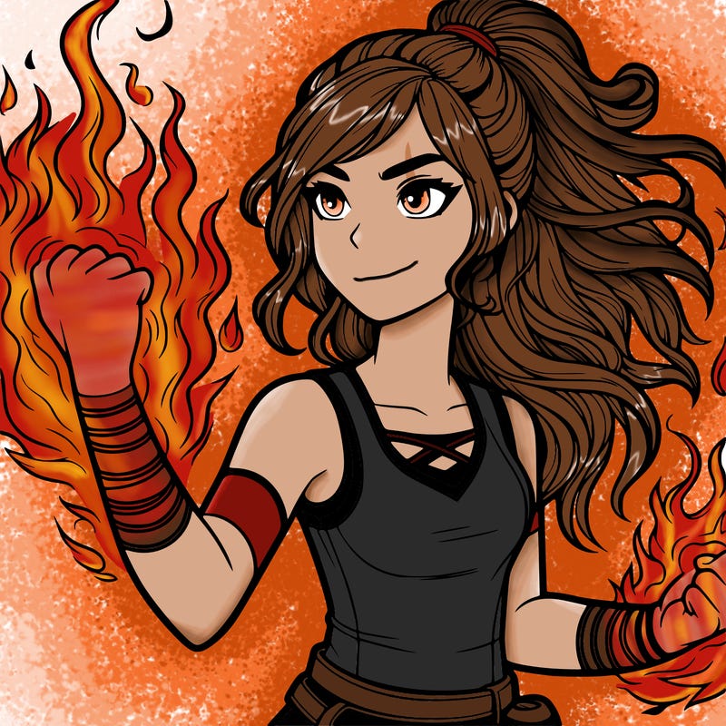 realistic girl with fire powers