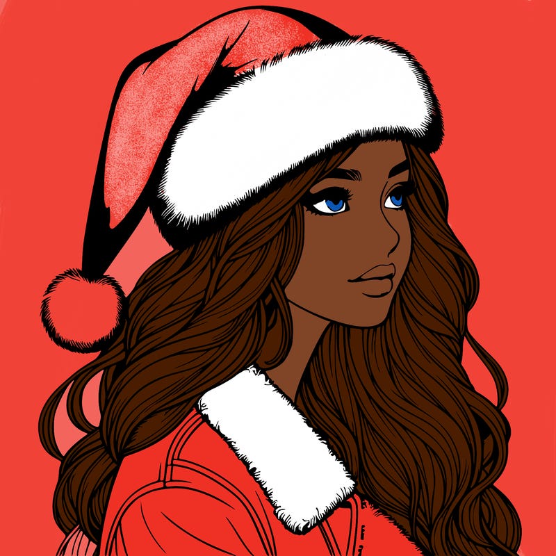 realistic girl in santa hat