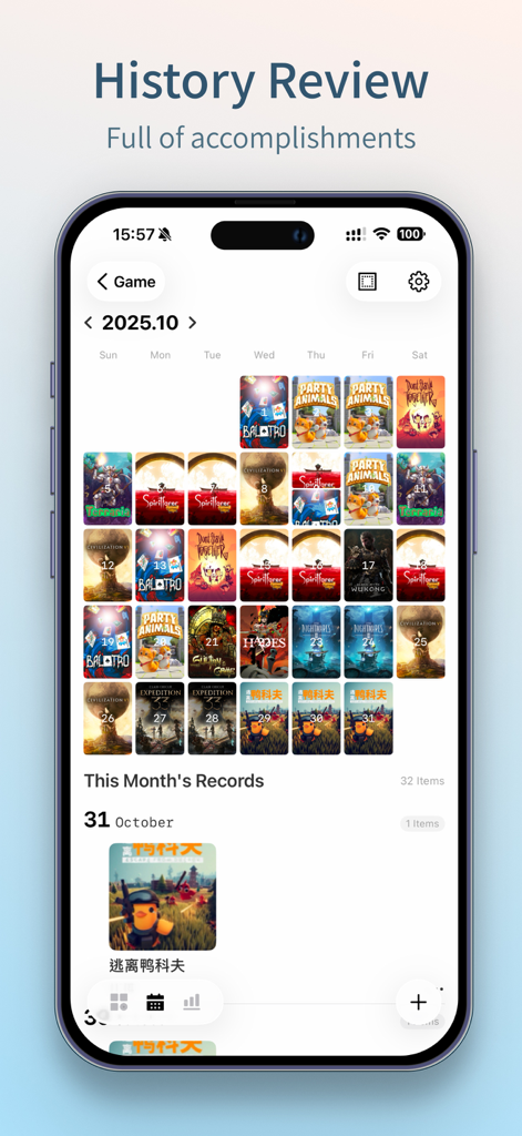 AnyLog - Life Tracker - AnyLog app history review screen showing a visual calendar of monthly logged activities.