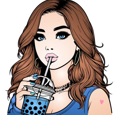 realistic girl drink a boba