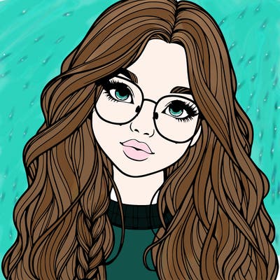 girl with long hair and freckles and glasses realistic