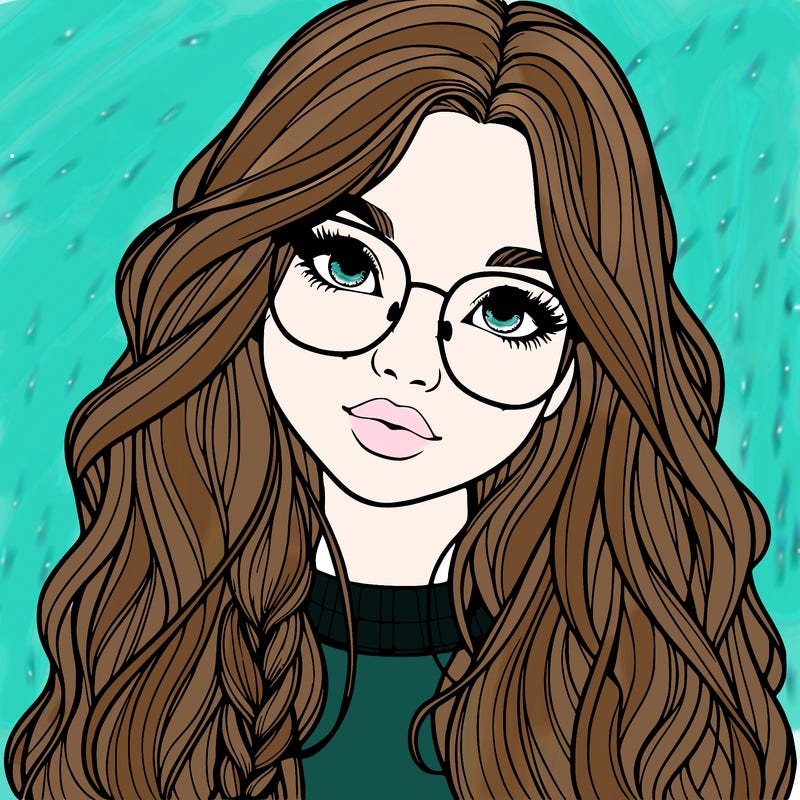 girl with long hair and freckles and glasses realistic