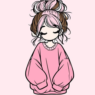 girl with baggy sweatshirt and messy bun