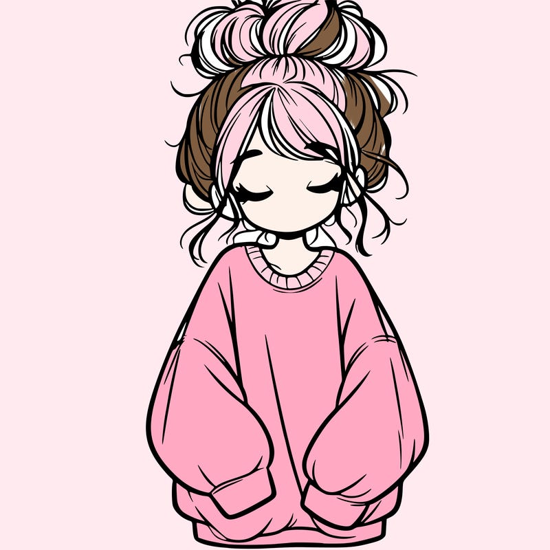 girl with baggy sweatshirt and messy bun