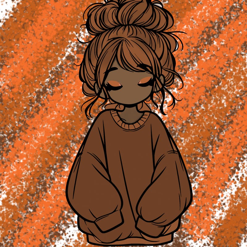 girl with baggy sweatshirt and messy bun