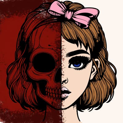 realistic girl with half skull mask