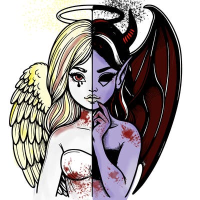 realistic angel half demon