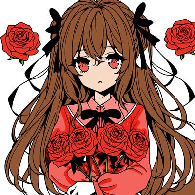 anime girl holding roses