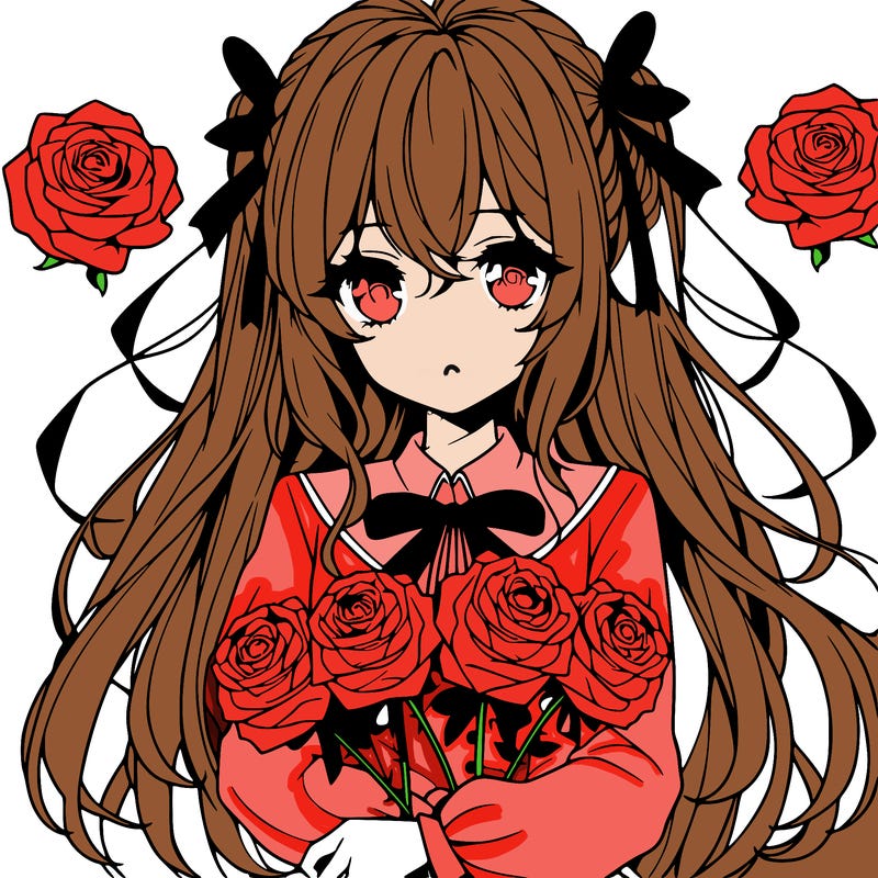 anime girl holding roses