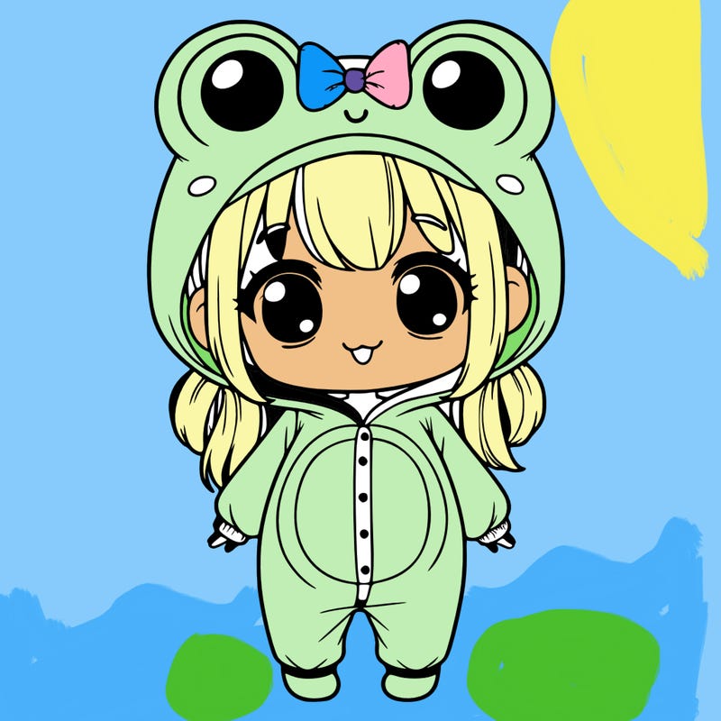 one realistic, cute girl, in a kwai frog onesie