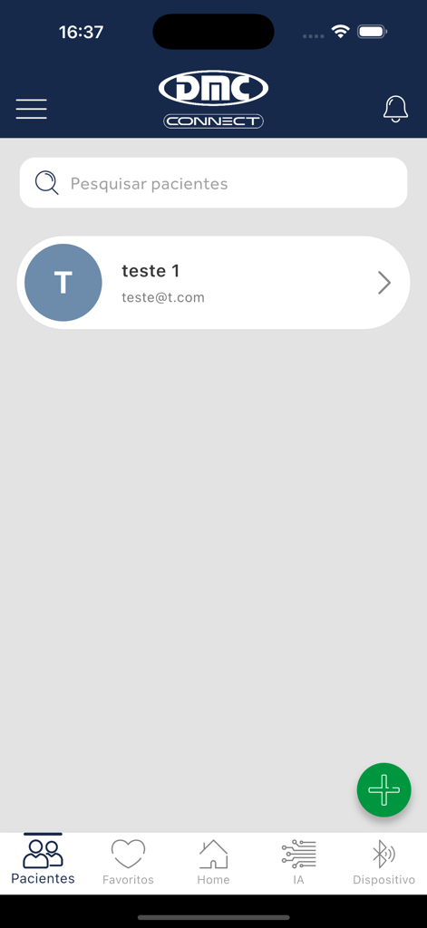 DMC Connect - Interfaz de la aplicación DMC Connect que muestra la lista de pacientes y la barra de búsqueda para profesionales médicos