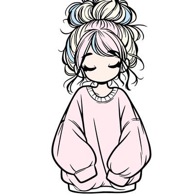 girl with baggy sweatshirt and messy bun