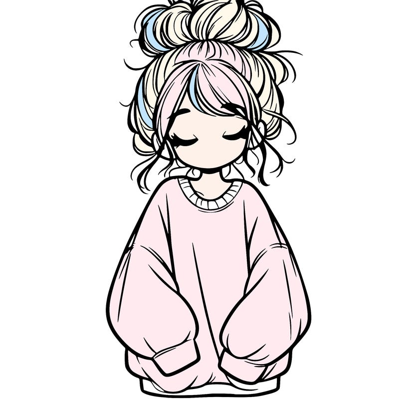 girl with baggy sweatshirt and messy bun