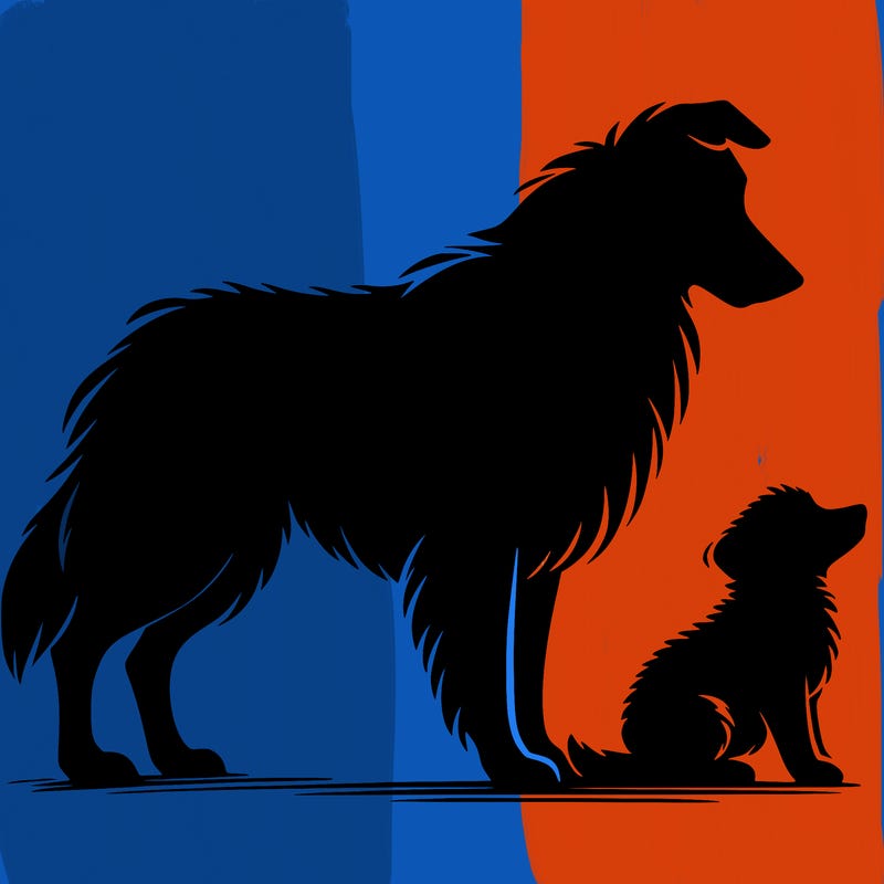 silhouette of a shepherd with his still and baby dog