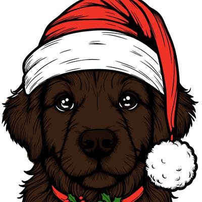 realistic dog with a christmas hat