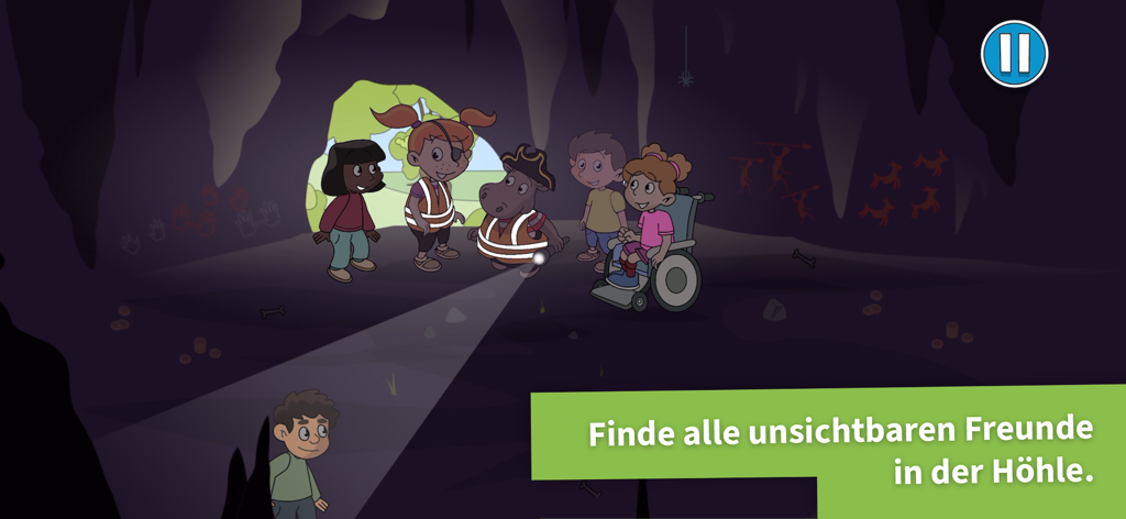 Molli und Walli | UKH - Niños animados y un hipopótamo jugando a las escondidas en una cueva oscura con una linterna