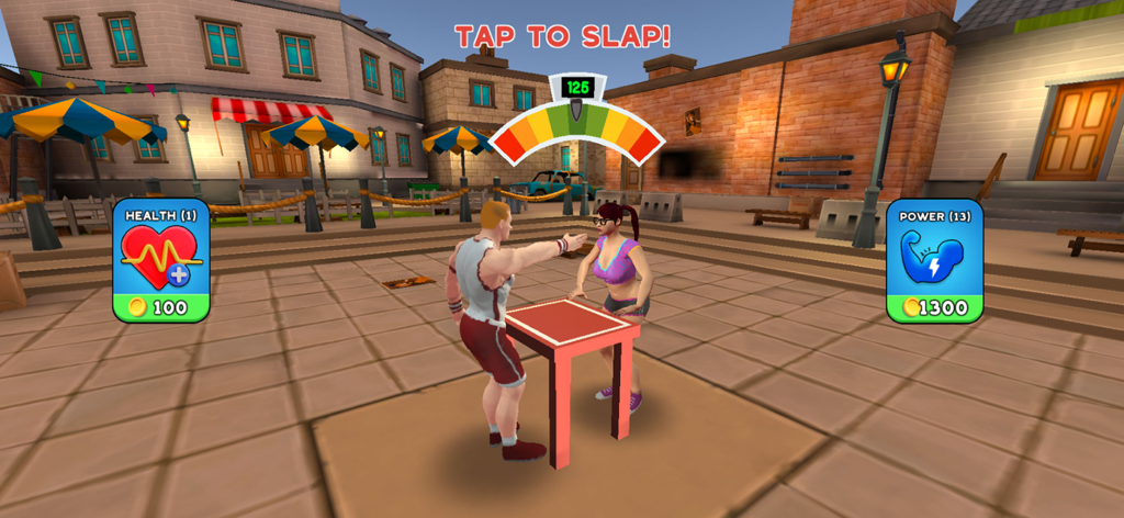 Wrestling Game: Ring Battle - Gameplay du mode slap dans Wrestling Game Ring Battle mettant en scène un personnage masculin et féminin avec une jauge de puissance