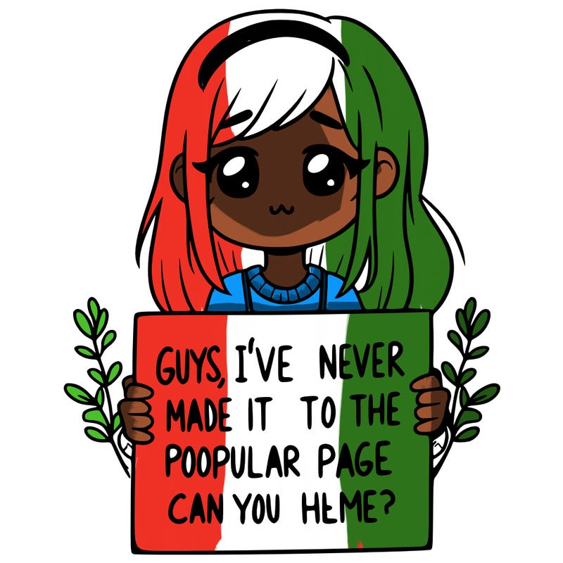 a girl holding up a sign that says, guys, i’ve never made it to the popular page, can you help me?