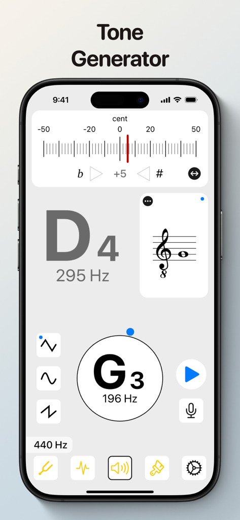 UniTuner Pro - Chromatic Tuner - UniTuner Pro app interface showing the professional tone generator and high-precision chromatic tuner settings
