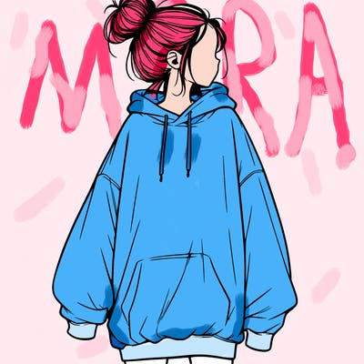 realistic girl with a oversized sweatshirt on and a bun