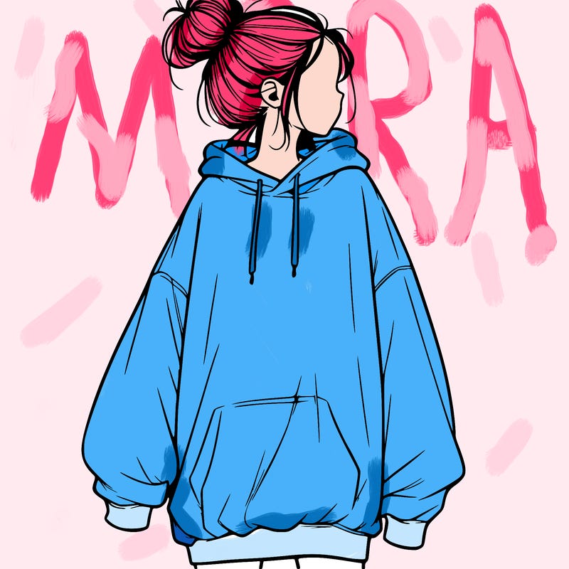 realistic girl with a oversized sweatshirt on and a bun