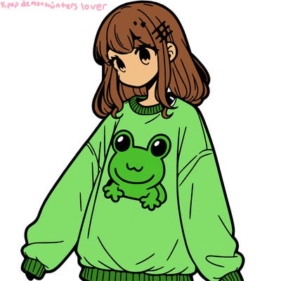 girl wearing frogging sweatshirt