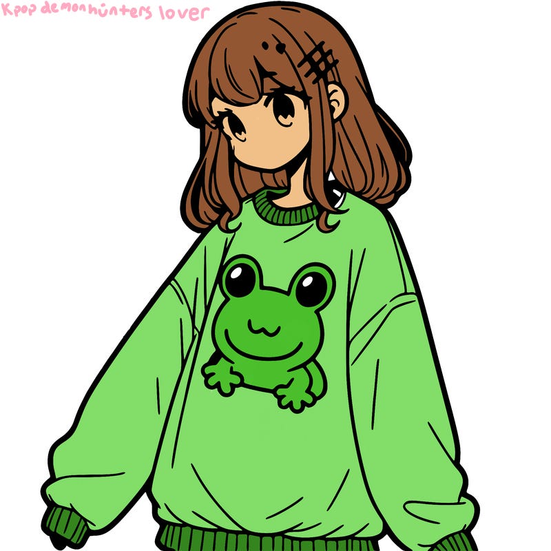 girl wearing frogging sweatshirt