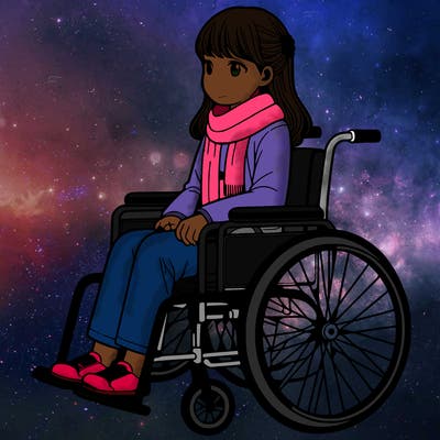 a realistic girl who is 10 years old and in a wheelchair
