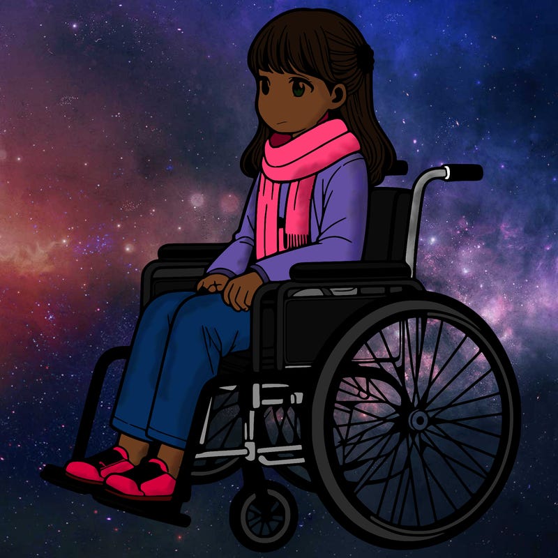a realistic girl who is 10 years old and in a wheelchair