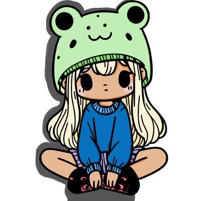 a girl wearing a frog hat and some frog socks