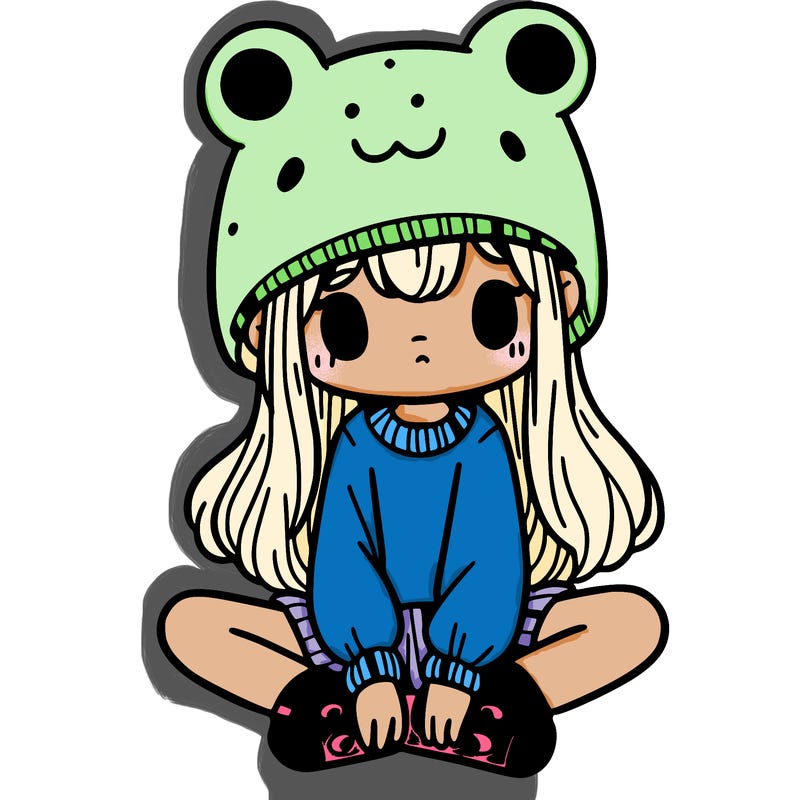 a girl wearing a frog hat and some frog socks