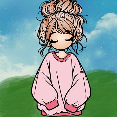 girl with baggy sweatshirt and messy bun