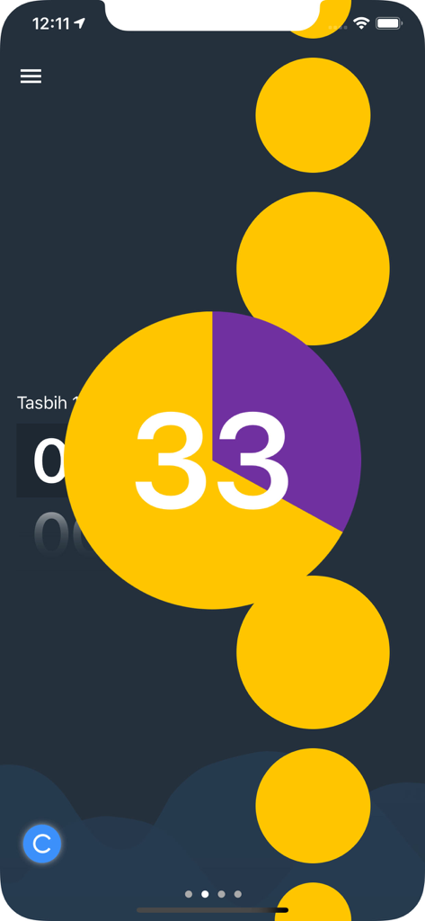 1Muslim: Prayer times, Azan - Minimalist digital tasbih counter interface showing the count of thirty three