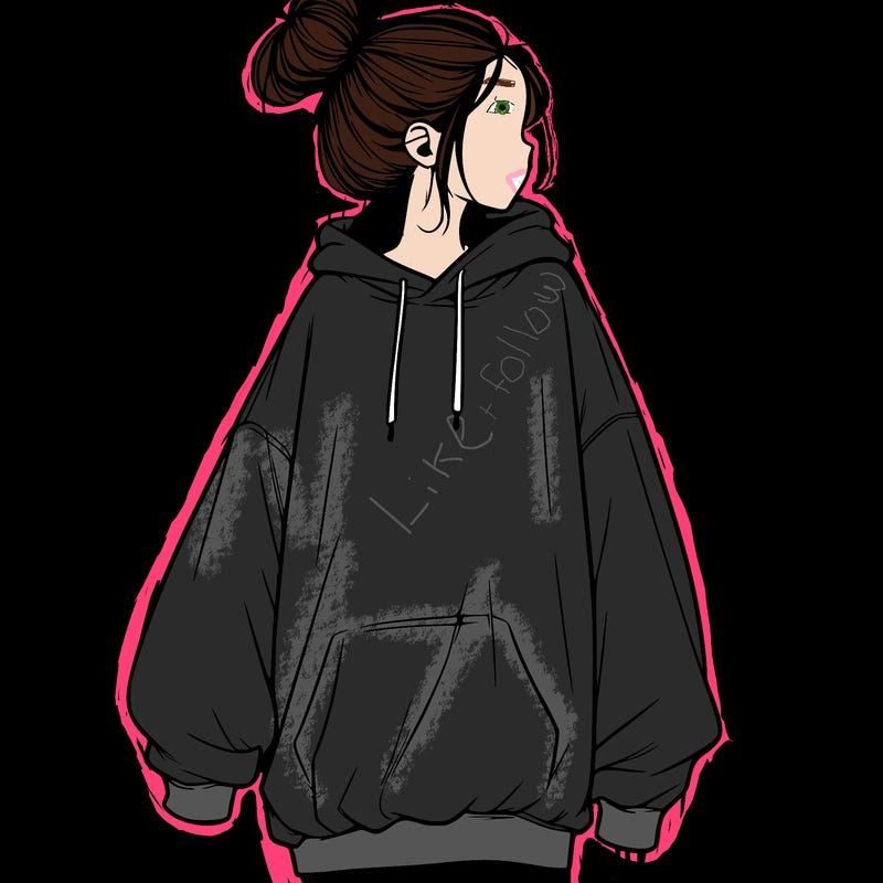 realistic girl with a oversized sweatshirt on and a bun