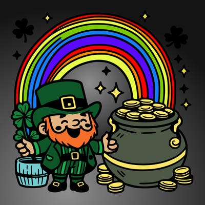 st patrick day with rainbow and gold with leprechaun