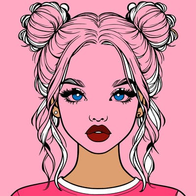 realistic girl with two buns in hair and lips