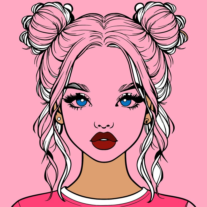 realistic girl with two buns in hair and lips