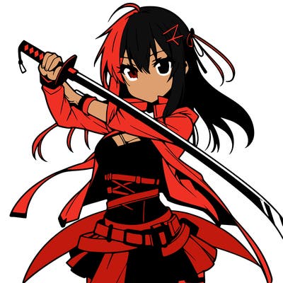 anime girl with sword in cool pose