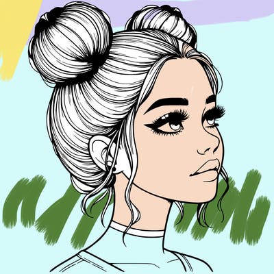 realistic girl with buns on the top of her head