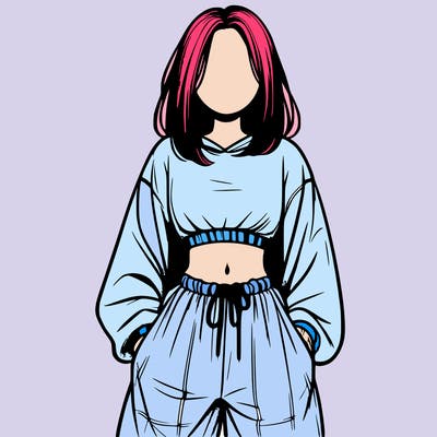 realistic girl faceless with baggy pants and a crop top